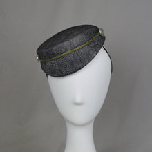 Load image into Gallery viewer, perching cap in black and silver sinamay