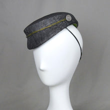 Load image into Gallery viewer, perching cap in black and silver sinamay