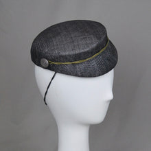 Load image into Gallery viewer, perching cap in black and silver sinamay