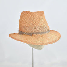 Load image into Gallery viewer, Fedora in peach colored knotted sisal.  3/4 front view.
