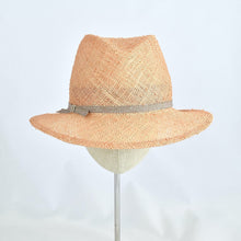 Load image into Gallery viewer, Fedora in peach colored knotted sisal.  Front view.
