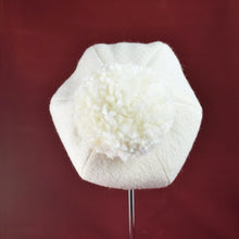 Load image into Gallery viewer, White wool blend 6-piece crown, perfect for evoking the Queen chess piece. Back view.