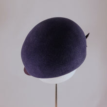 Load image into Gallery viewer, Indigo velour felt cap with violet visor.  Back view.
