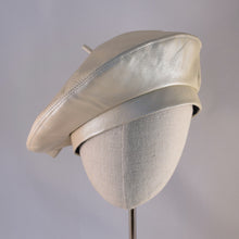 Load image into Gallery viewer, Classic beret in oyster colored leather.  Front view.
