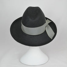 Load image into Gallery viewer, black fedora with striped ribbon - back

