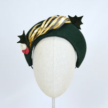 Load image into Gallery viewer, Forest green headband with felt trim and metal leaf, front view
