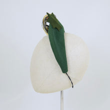 Load image into Gallery viewer, Forest green headband with felt trim and metal leaf, left side view
