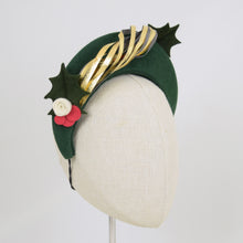 Load image into Gallery viewer, Forest green headband with felt trim and metal leaf, right side 
view
