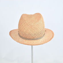 Load image into Gallery viewer, Fedora in peach colored knotted sisal.  Back  view.
