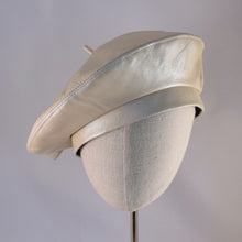 Load image into Gallery viewer, Classic beret in oyster colored leather.  Front view.
