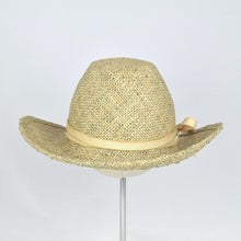 Load image into Gallery viewer, Seagrass straw in a modified cowboy look with removable hand dyed ribbon. Back view.
