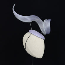 Load image into Gallery viewer, Fascinator with lavender crinoline swirl right side vi
